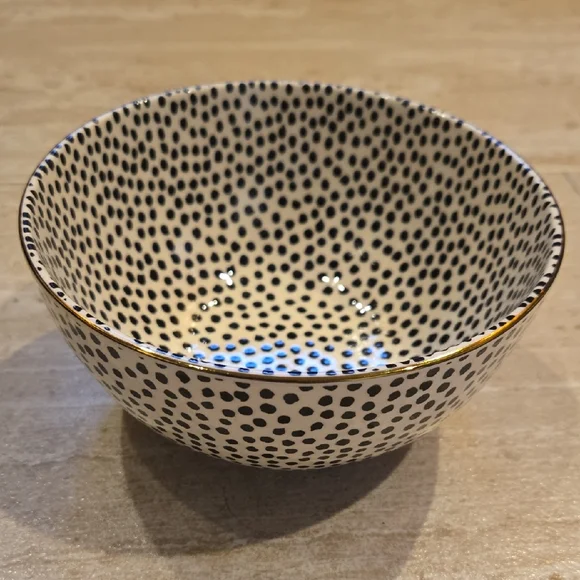 Thyme & Table Black/White Dot Stoneware Gold-Rimmed Bowl - Picture 1 of 6